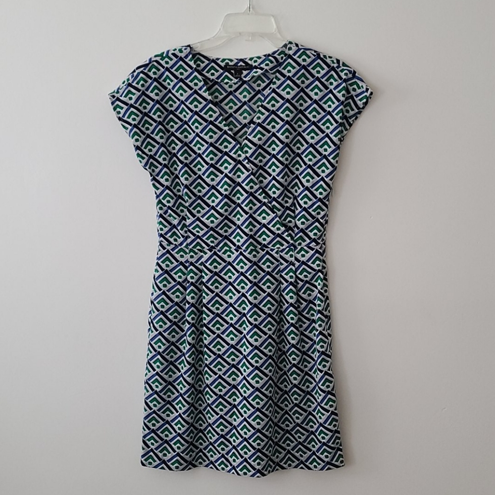 Faux wrap geometric print dress